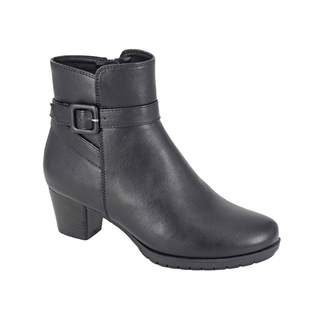 Womens Black Inside Zip Buckle Strap Ankle Boot - Daley Footwear