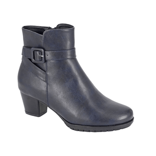 Womens Navy Inside Zip Buckle Strap Ankle Boot - Daley Footwear